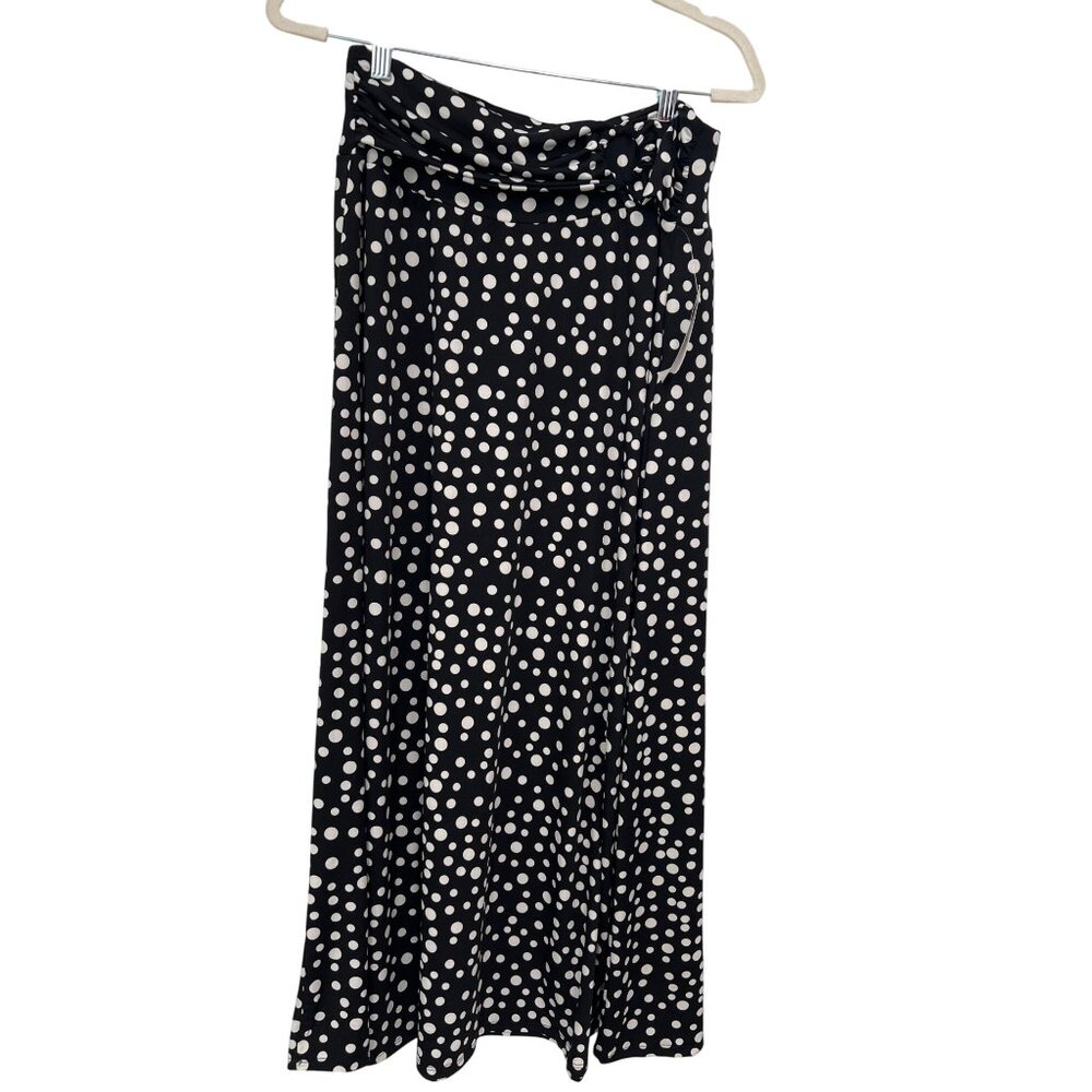 Notations Polka Dot Maxi Skirt Womens Petite L Black White Rockabilly Retro NEW